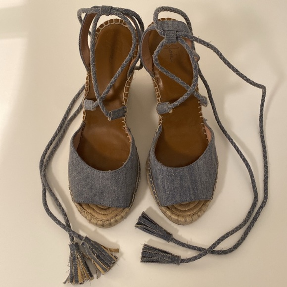 Joie Phyllis Espadrille Denim Lace Up Sandal Wedges - Picture 4 of 9